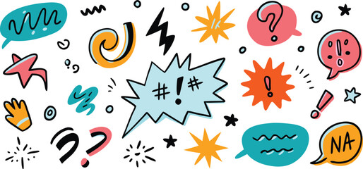 Fototapeta premium Vector art of collection of colorful comic book speech bubbles and abstract shapes
