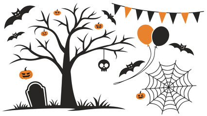 Autumn tree with birds vector illustration