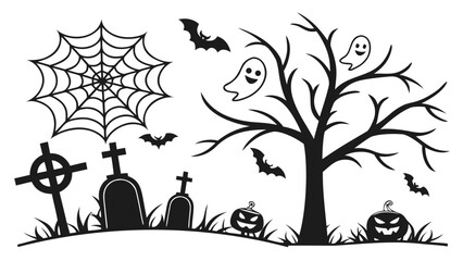 Halloween vector illustration with tree and autumn nature elements