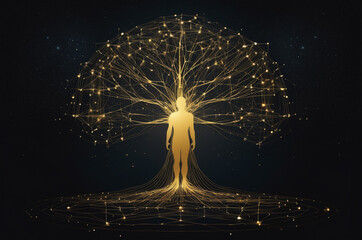 Tree of Consciousness, Human Connection to the Universal Network. Generative AI.