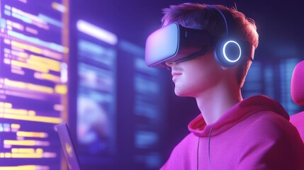 Engaging virtual reality experience modern workspace digital content futuristic environment close-up view technology innovation