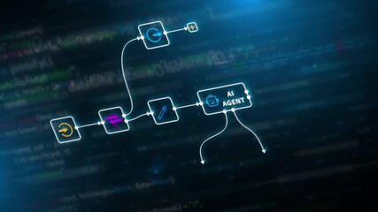 AI automation workflow diagram with digital agent process flow, futuristic technology network illustration - Powered by Adobe
