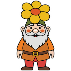 Garden gnome holding flower as umbrella vector illustration on white background