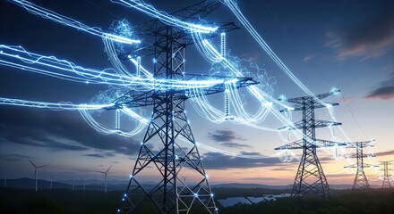 Power Lines Energized: A stunning visual depicting the vast network of power lines carrying electricity across the landscape, symbolizing the flow of energy.