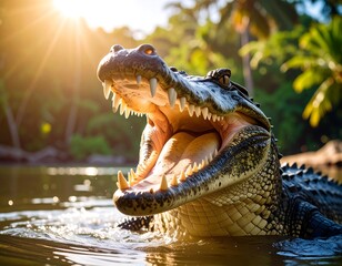 Obraz premium Croc in jungle water