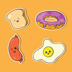 Cute Breakfast Food Vector Illustration