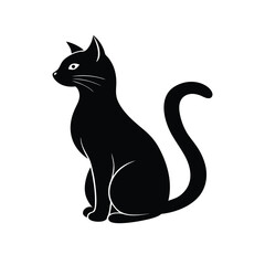 Sitting cat with upright tail domestic animal vector silhouette