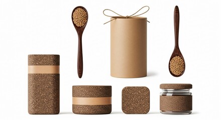 Stylish natural food ingredients and packaging for healthy lifestyle concepts