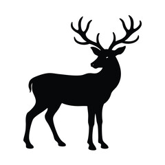 Standing deer with large branching antlers vector silhouette