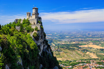 Fortress Guaita on Mount Titano is the most famous tower of San Marino, Italy.