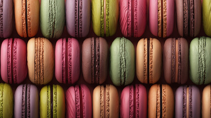 National Dessert Month, colorful macarons neatly arranged in rows