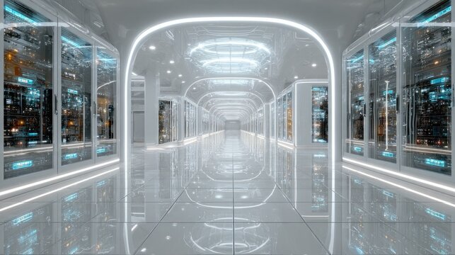 Quantum computer server room in a futuristic tech firm
