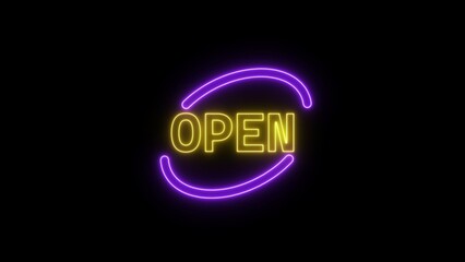 neon open sign on black background 4k