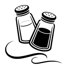 Black and White Illustration of Salt and Pepper Shakers with Swirl Accent salt shaker