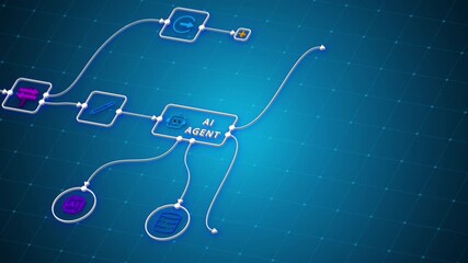 AI agent workflow automation diagram with digital process flow chart and futuristic technology interface - Powered by Adobe