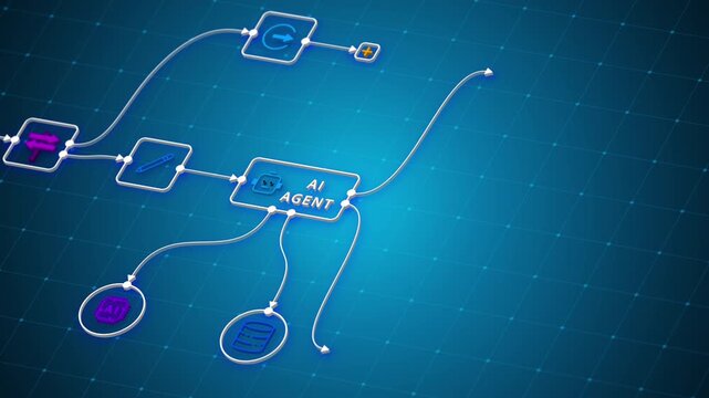 AI agent workflow automation diagram with digital process flow chart and futuristic technology interface - Powered by Adobe