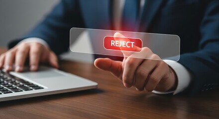 Reject Button: The image encapsulates a pivotal moment where a finger hovers over a rejection button, hinting at difficult decisions and potential outcomes within a digital landscape.