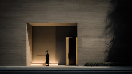 serene japanese minimalism home entrance door bathed in soft lighting