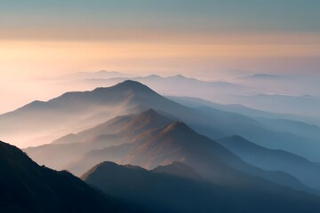 Majestic mountains under a soft morning light.