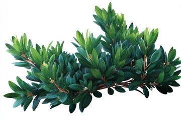 Obraz premium Lush shrubbery with dense, dark green leaves and slender branches, isolated against a white background