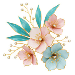 Fototapeta premium Beautiful floral arrangement with pink and blue flowers isolated on transparent background