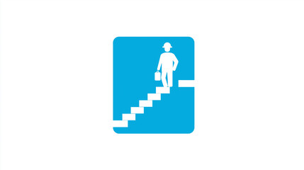 Fototapeta premium Blue Stair Climbing Worker Icon for Construction
