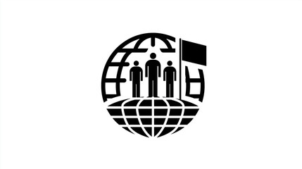 Earth with People & Flag Icon for Global & Community Themes