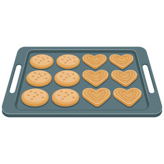 Homemade baking cookies buns on tray vector illustration on white background