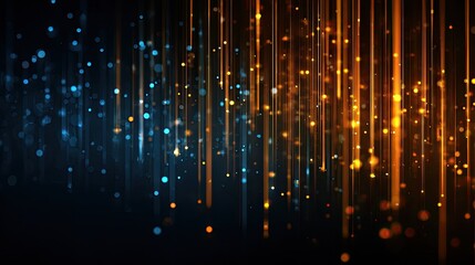 Abstract digital art; golden & blue lines, particles