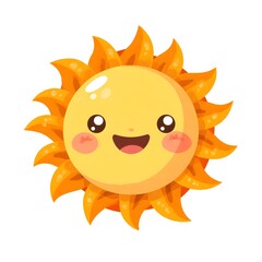Happy yellow sun with orange rays smiling.