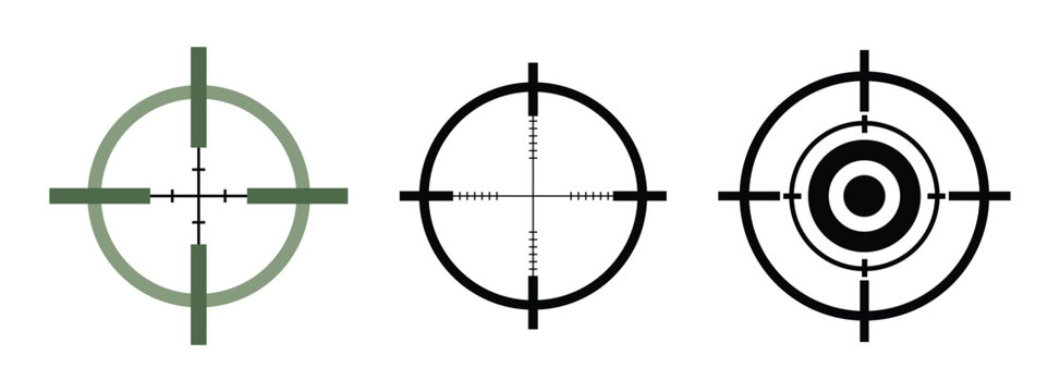 Various scope and crosshair icons for aiming, targeting, and shooting concepts in a vector format