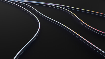 The background is an abstract black with futuristic fashion neon wavy lines. 3d rendering illustration not AI