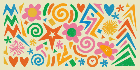 Colorful Abstract Shapes and Organic Forms in a Playful Retro Style pattern geometric