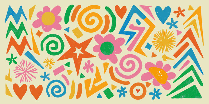 Colorful Abstract Shapes and Organic Forms in a Playful Retro Style pattern geometric