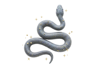 Isolated serpent coiled up with gold highlights, fantasy creature, 3D render, artistic style