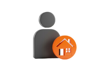 Isolated person icon with house symbol, home ownership, resident, real estate agent, home loan