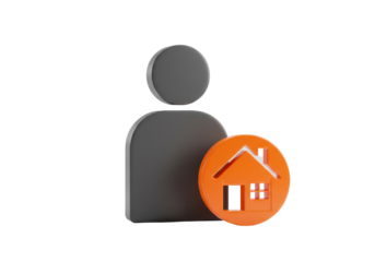 Isolated person icon with house symbol, home ownership, resident, real estate agent, home loan