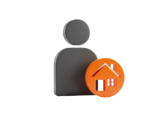Isolated person icon with house symbol, home ownership, resident, real estate agent, home loan
