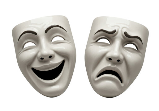 Isolated Theater masks depicting drama and comedy, emotion, and acting performance art