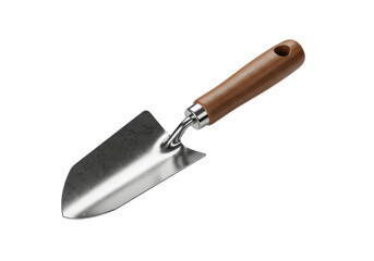 Isolated garden trowel, stainless steel blade, wooden handle, gardening tool for digging