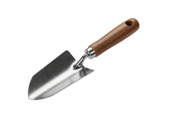 Isolated garden trowel, stainless steel blade, wooden handle, gardening tool for digging