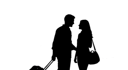 Silhouette of a couple standing with luggage