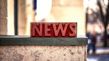Bold NEWS lettering on textured stone wall — conveying strength and reliability