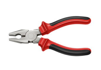 Fototapeta premium Isolated close-up studio shot featuring realistic combination pliers with red and black handles, showcasing the tool's ergonomic design and versatile functionality against a neutral background