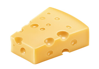 Isolated piece of Swiss cheese, showcasing its iconic holes and smooth, yellow texture against a plain background, perfect for culinary illustrations or nutritional content