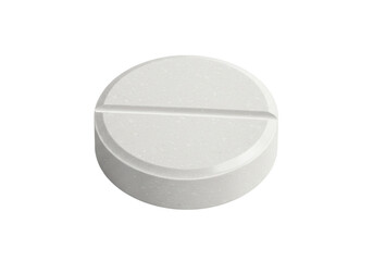 Isolated Close-Up Studio Shot of a Round White Pill Tablet with a Dividing Line, Medication for Health, Antibiotic Pharmaceutical Product, and Healthcare Drug