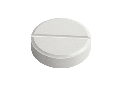 Isolated Close-Up Studio Shot of a Round White Pill Tablet with a Dividing Line, Medication for Health, Antibiotic Pharmaceutical Product, and Healthcare Drug