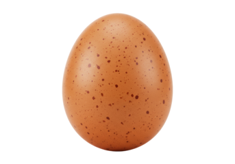 Isolated brown speckled chicken egg standing upright, a natural food source