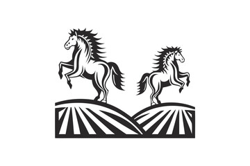 Running Horse with Detailed Mane and Grass on White Background