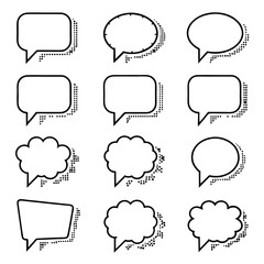 Set of twelve different speech bubbles with shadow, illustration of communication icons for web design
